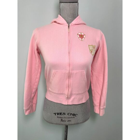 Vintage Y2k Greendog Light Pink Zip Up Hoodie with Crest Embroidery Girls 14-16 - Picture 1 of 6